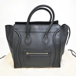 CELINE Logo Luggage Phantom Large Hand Tote Bag Leather Black Italy